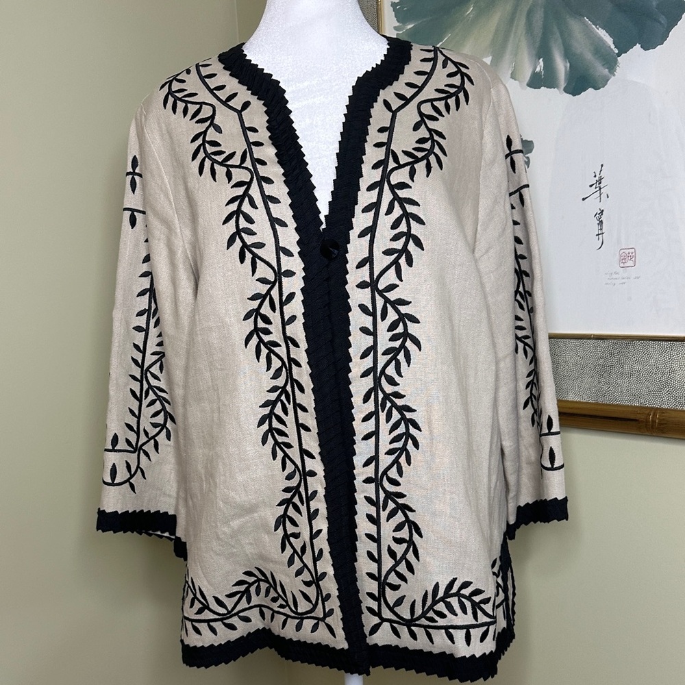 Linea by Louis Dell Olio Embroidered Flax Jacket Size M